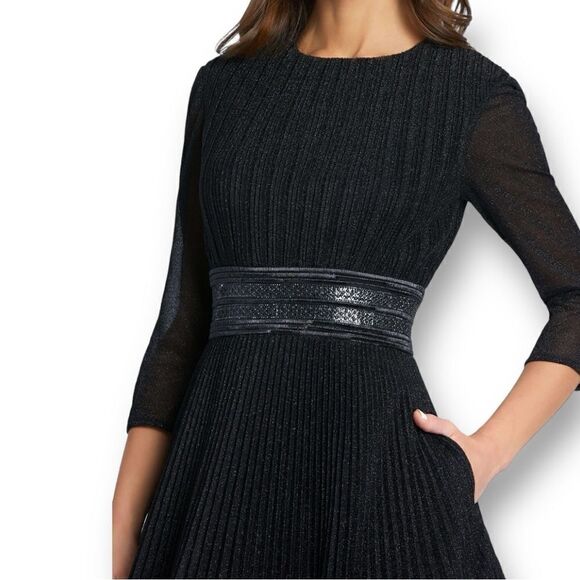 MAC DUGGAL Ieena by Mac Duggal Women’s Shimmering Pleated A-Line 3/4 Sleeve Gown - Picture 5 of 12